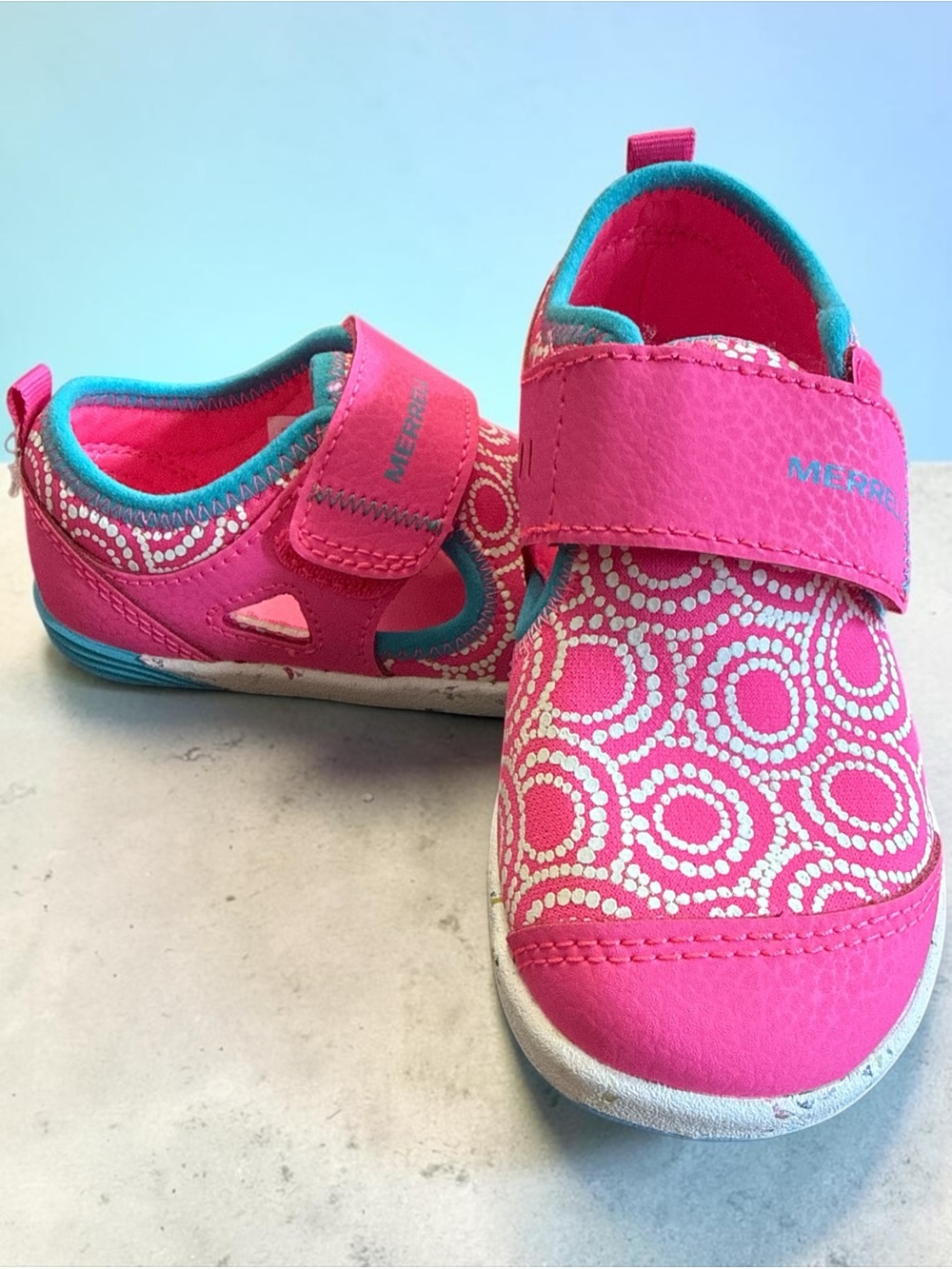 NWOT Merrell  Kid's Bare Steps H2O Chroma Water Shoes Pink Berry Turquoise Size